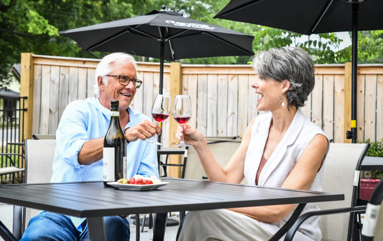 couple drinking wine on patio