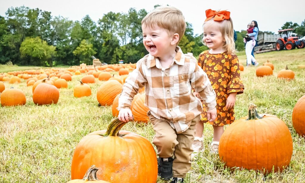 kids play in the pumpkin patch